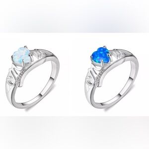 Women Fashion Silver Love Mom White/Blue Simulated Opal Ring Size7, 8 & 9